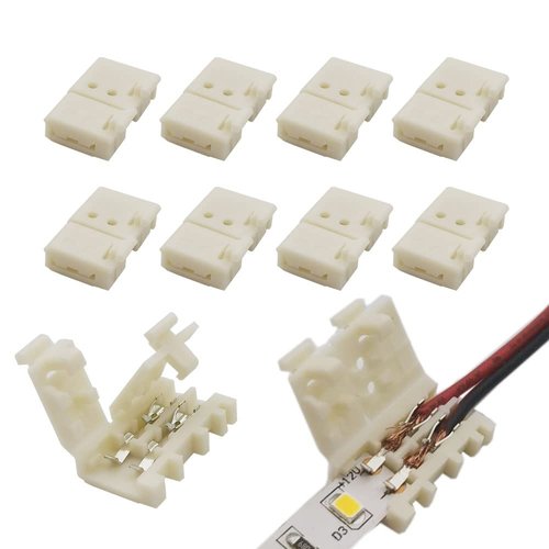 Biantie La 2-Pin 8mm LED Connectors Solderless Unwired Clips - DIY Strip to Wire Quick Connection for 12v 24v Single Color SMD 3528 2835 Tape Lights (Pack of 10)