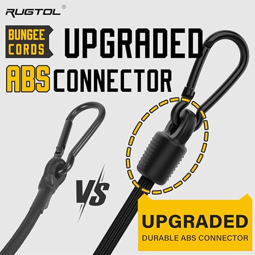 Rugtol Black 48-Inch Adjustable Bungee Cords with Hooks, Pack of 6, Heavy Duty Outdoor Cargo Straps