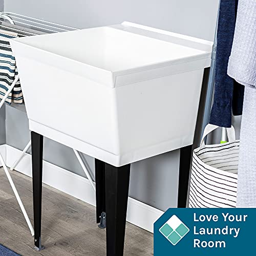 JS Jackson Supplies 19 Gallon Utility Sink Laundry Tub White with Adjustable Metal Legs