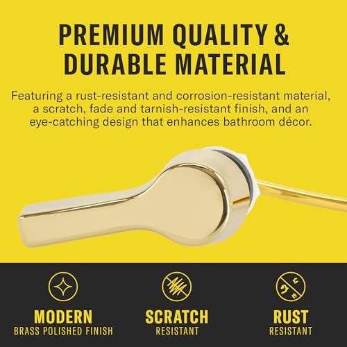 Qualihome Brass Polished Front Mount Toilet Handle Replacement Kit - Heavy-Duty Flush Lever