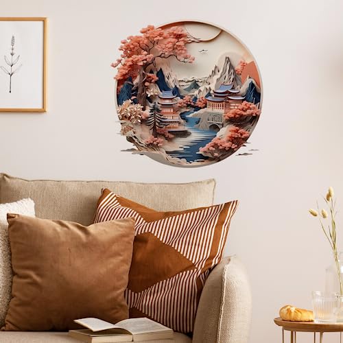 Warm Tones Chinese Landscape Chinese Paper Cutting Style Window Wall Decal for Kids - Paper Style Wall Sticker | Removable, Waterproof, and Easy Peel and Stick | Perfect for Kids, Baby Room,