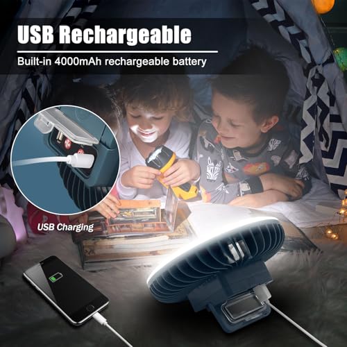 2-Pack Portable Camping Fans with LED Lanterns, USB Rechargeable Waterproof Tent Fans