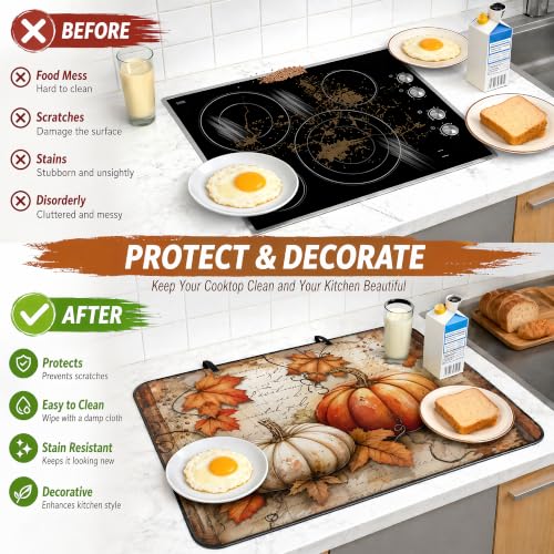 Fall Stove Cover 20x28in Silicone Protector Mat with Pumpkin Design – 3-in-1 Heat-Resistant, Non-Slip, Easy-Clean