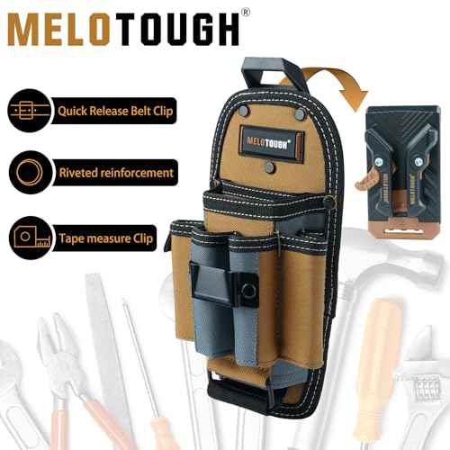 MELOTOUGH 7-Pocket Technician Pouch-Small Pocket Tool Belt Pouch with Belt Clip,Clip on Larger Pockets & Loop, Clip on-Tool Holder Accessory