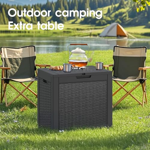 WTFGO Rattan Black 35 Gallon Waterproof Outdoor Storage Box for Patio