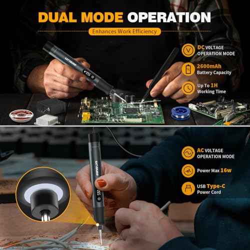 Cordless Soldering Iron Kit, 12S Fast Heat Soldering Iron, Variable Temp 392¢µ-842¢µ£¨200¡É- 450¡É), 3 Protections & Memory Function, Includes 3 Tips for Electronics/Jewelry Precision Repair