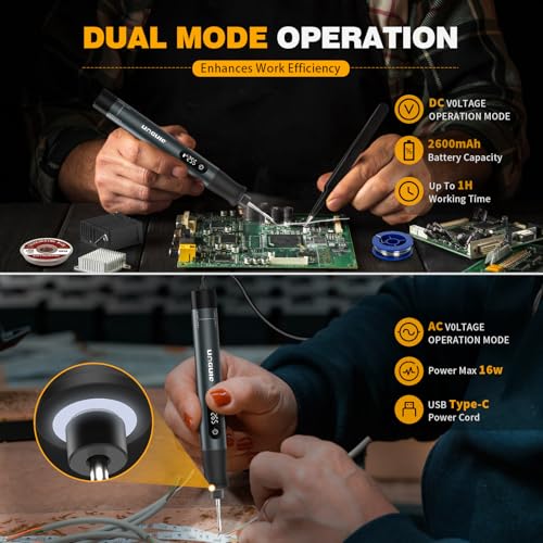 Cordless Soldering Iron Kit, 12S Fast Heat Soldering Iron, Variable Temp 392¢µ-842¢µ£¨200¡É- 450¡É), 3 Protections & Memory Function, Includes 3 Tips for Electronics/Jewelry Precision Repair