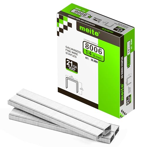 Meite 21GA Galvanized Upholstery Staples 1/2" Crown 1/4" Leg - 10,000 PCS, 6mm