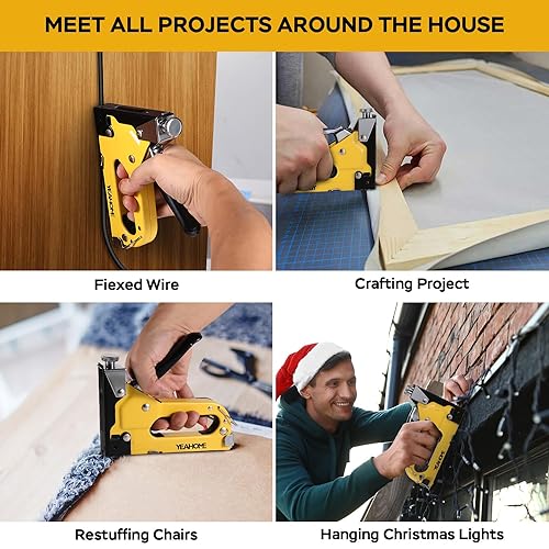 Yellow 4-in-1 Heavy Duty Staple Gun with 4000 Staples for Upholstery & DIY - YEAHOME