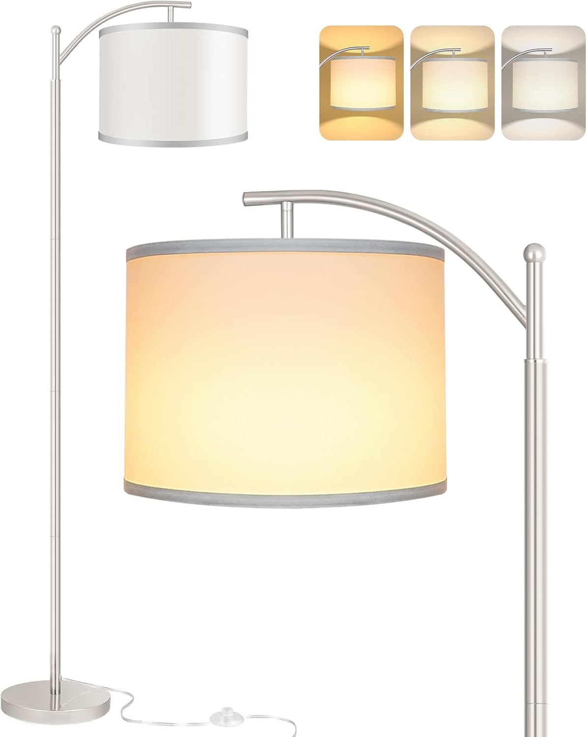 ROTTOGOON Floor Lamp for Living Room with 3 Color Temperatures LED Bulb, Standing Lamp Tall Industrial Floor Lamp Reading for Bedroom, Office (9W LED Bulb, Beige Lampshade Included) -Black