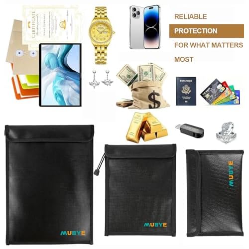 Upgraded Fireproof Waterproof Document Bag - 3 Pack Safe Money Bags with Zipper, Fire & Water Resistant Storage Organizer Pouch for Documents Holder,File,Cash,Passport,Tablet (Black)