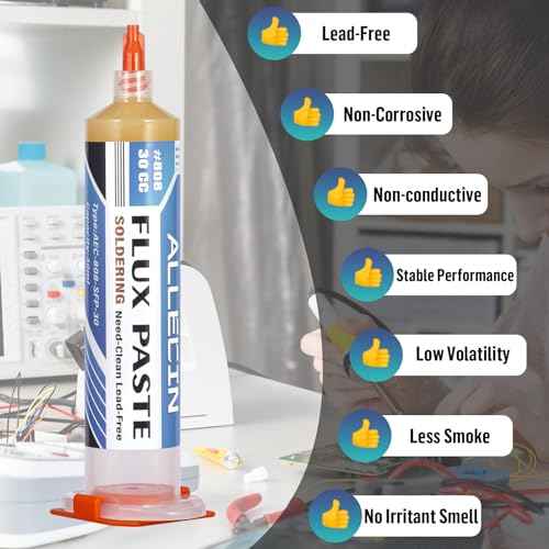 Solder Flux 808 30CC 30mL Need to Clean Tin Soldering Fluxes Paste Liquid Syringe for Electronics 10 Milliliters with Needle Dispensing Tool (Pack of 1Pcs)
