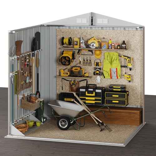 Aoxun 6.2x4 FT Shed Outdoor Storage Shed with Lockable Doors & Slooping Roof Metal Garden Tool Shed for Backyard, Patio, Poolside (Brown)