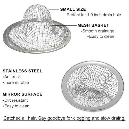 1.0" Small Drain Strainer, Sink Drain Hair Catcher, Bathroom Sink Drain Strainer, 2PCS Drain Mesh Baskets for Laundry, Mop Pool, Utility, Slop, RV Sink, Stainless Steel Drain Filter
