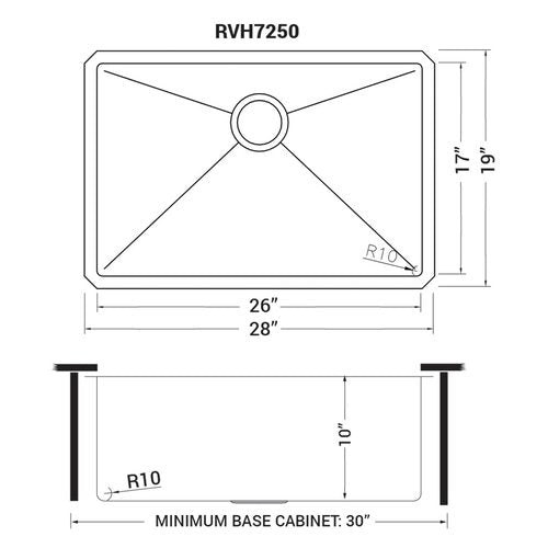 Ruvati RVH7250 Gravena 28" Undermount Single Basin 16 Gauge Stainless Steel Kitchen Sink with Basin Rack and Basket Strainer - Stainless Steel