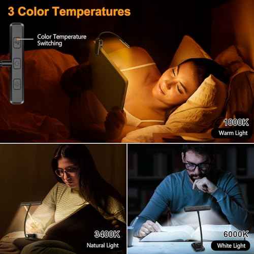 Gritin 19 LED Rechargeable Book Light for Reading in Bed with Memory Function- Eye Caring 3 Color Temperatures,Stepless Dimming Brightness,80 Hrs Runtime Lightweight Clip on Light for Book Lovers