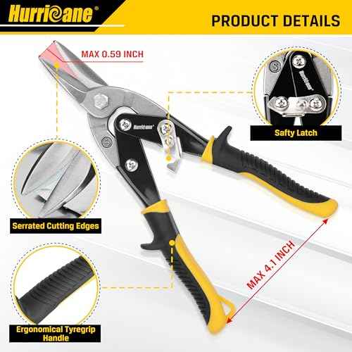 HURRICANE 10 Inch Aviation Tin Snips, Heavy Duty Metal Cutter Shears for Cutting Sheet Metal, Straight Cut Aviation Snips