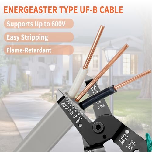 Energeaster 12/2 AWG 100FT Solid Underground Feeder Cable, Direct Burial, Weatherproof