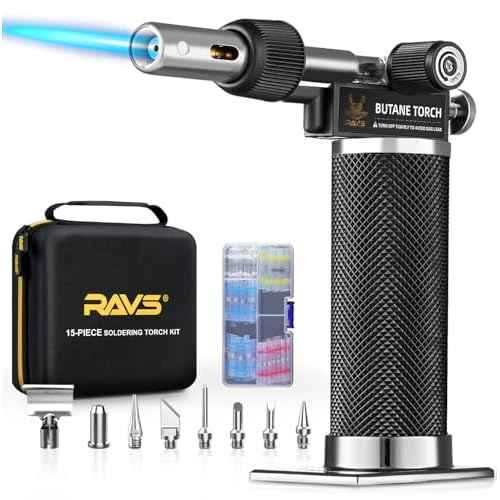 RAVS 15-piece Butane Torch Kitwith 100 pcs Heat Shrink Wire Connectors, Cordless Butane Soldering Iron Kit, Multi-Function Brazing Torch Kit without Butane Fuel
