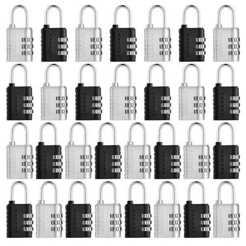 Kenning 30 Pcs 3 Digit Combination Padlocks Black Silver Gym Locker Lock Resettable Combination Lock with Key Waterproof Employee Small Padlock for Travel Luggage Backpacks Case Cabinets