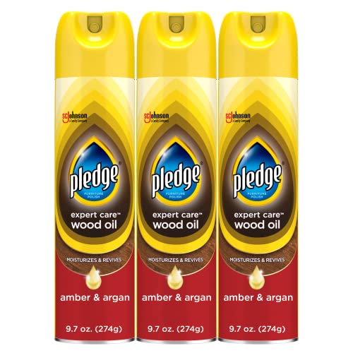 Pledge Moisturizing Wood Oil Spray 9.7 oz - Amber & Argan, Pack of 3