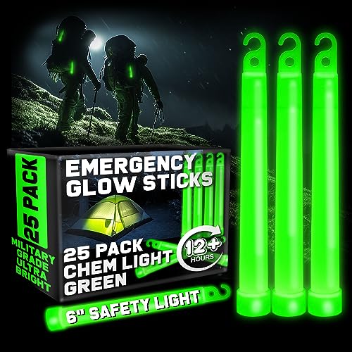 PartySticks Green Glow Sticks Bulk Pack 25 - Emergency & Camping Light