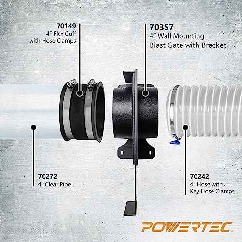 POWERTEC 70357-P2 4 Inch Wall Mounting Blast Gate with Bracket for Dust Collector, Dust Collection Fittings, 2 Count, Pack of 1