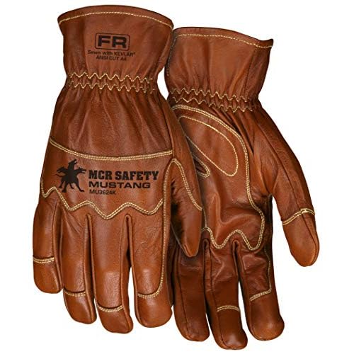 MCR Safety MU3624KXL Mustang Utility Driver Glove, Premium Grain Goat Double Palm, DuPont Kevlar 360 liner, Wing Thumb, Sewn with Kevlar, Hand Protection, 1 pair, Size X-Large, Brown