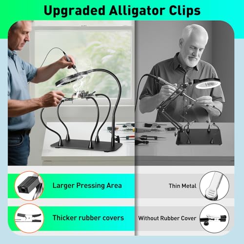 5X&10X Magnifying Glass with Light and Stand, Flexible Magnetic Helping Hand, Large Base & Clamp Magnifying Lamp, 3 Color Adjustable Arm Desk Magnifier with Light for Soldering Craft Hobby