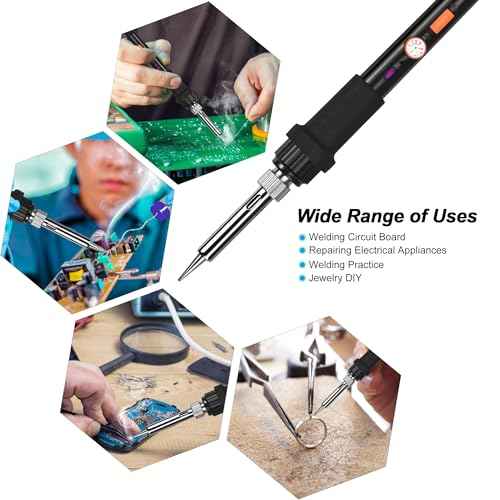 Soldering Iron Kit, 60W 110V Adjustable Temperature Soldering Iron with 5PCS Tips, Solder Wire, Stand, Welding Tool for Repair, Electric Repairing, DIY