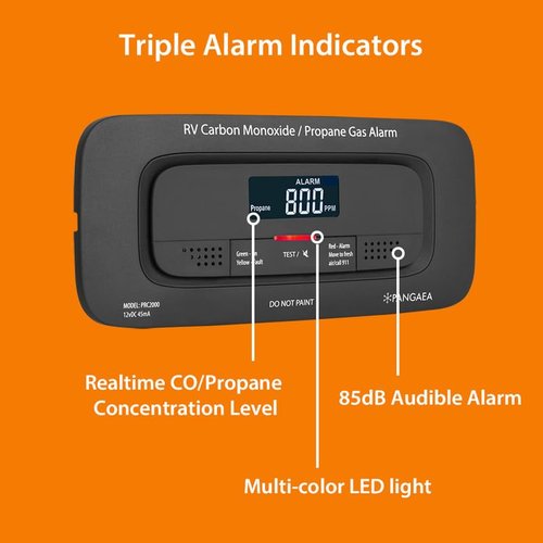 PANGAEA RV Carbon Monoxide & Propane Dual Gas Detector - Hard-Wired DC 12V, Large LCD Display, 85dB Loud Alarm, Easy Reset/Test Button - Ultimate Safety for Your Adventures (Flush Mount - Black)