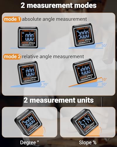 Corollata Ultra Small Digital Angle Finder Magnetic Level - Black, Rechargeable Protractor