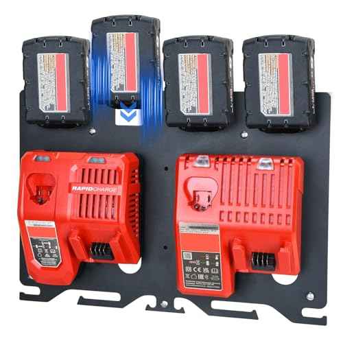 3-in-1 Metal Wall Mount for Milwaukee Chargers Batteries Drills Storage Rack for 4x 18V Battery Packs Bracket Holder for 2x M12-18C Charger/2x M12-18FC Charger/1x M18 DFC, Power Tool Organizer