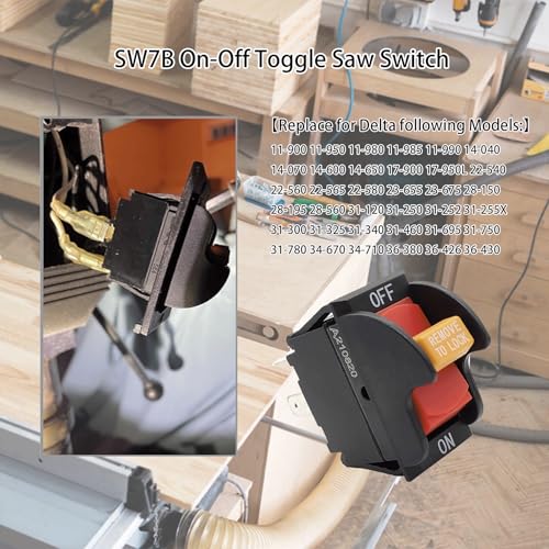 SW7B Aftermarket On-Off Table Saw Switch for Ryobi, Delta 489105-00, 1343758 Toggle Switch