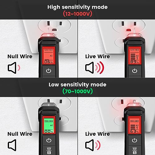 KAIWEETS Red HT100s Non-Contact Voltage Tester with LCD & Signal Percentage
