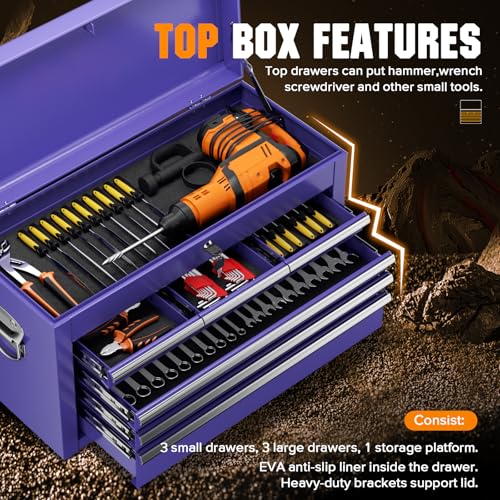 Oakcloud Purple 8-Drawer Rolling Tool Chest & Cabinet Combo with Detachable Top – Heavy-Duty Steel Mobile Toolbox