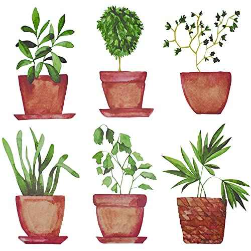 Maydahui 6 Sheets Freshness Green Plant Potted Wall Decals Plant Wall Stickers for Living Room Classroom Decor