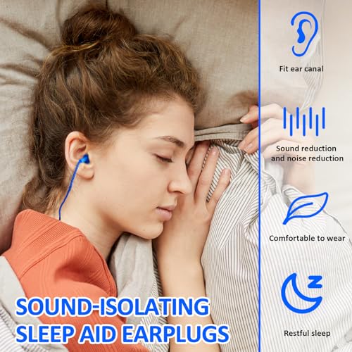 Xuhal 200 Pair Corded Ear Plugs Reusable Silicone Earplugs Individually Wrapped Hearing Protection Sleep Noise Cancelling for Work Construction Shooting Sports Noise Reduction(Blue, Dark Blue)