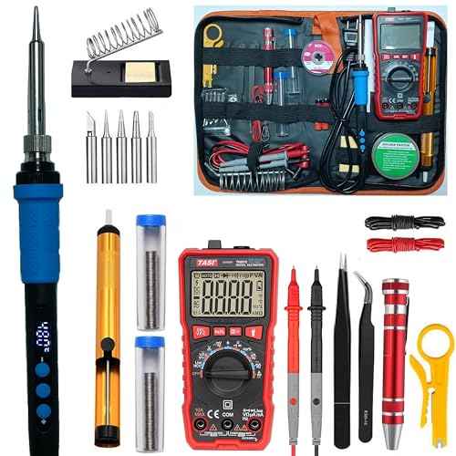 Electric Soldering Iron, Solder Iron Kit, Adjustable Temperature Soldering Iron, 5pcs Solding Tips, Digital Multimeter Kit, Multi Tester, NCV, TRMS 10000 Counts, Smart Auto-Ranging, Voltage Tester