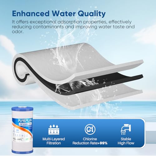 PUREPLUS 5 Micron 10x4.5 Inch Whole House Sediment & Carbon Water Filter 2-Pack