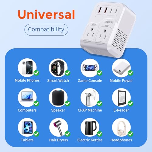2000W Europe to US Voltage Converter for Hair Dryers & High-Power Devices with US and European Plugs