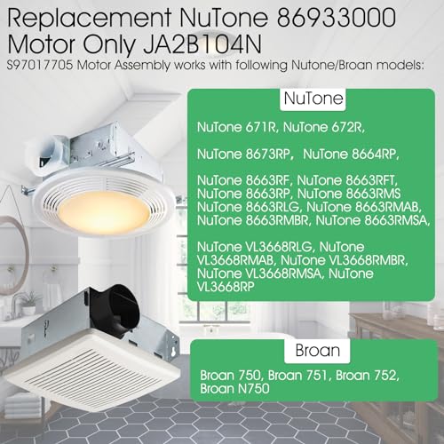 NuTone Bathroom Fan Motor Replacement 8663RP 8664RP B Unit Quiet Air Circulator
