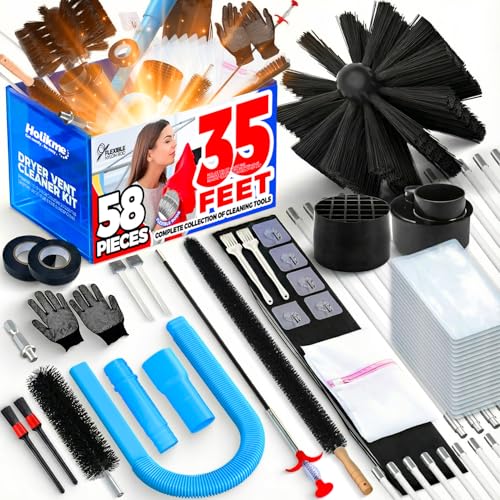 Holikme 35FT Dryer Vent Cleaning Kit 58Pcs - Lint Remover Brush Vacuum Tools (35feet)