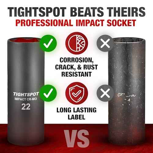 TIGHTSPOT 3/8 Inch Drive - 22 mm Deep Impact Socket with Anti-Rounding 6 Point Design, Heat-Treated CRMO Steel, Metric