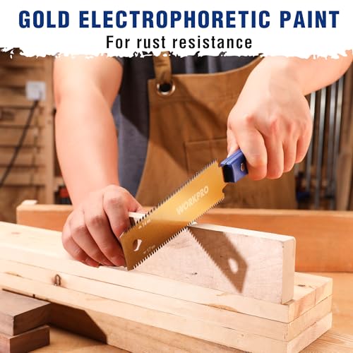 WORKPRO 6 Inch Japanese Pull Saw, Double-Edged Hand Saw for Wood Cutting with 14&17 TPI, SK5 Flexible Blade Flush Cut Saw with Non-Slip Beech Handle, Narrow Head for Fine Woodworking