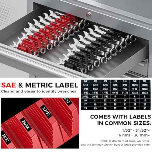 48PCS Magnetic Modular Wrench Organizers for Tool Drawers - Black & Red - Wrench Rack with Metric & SAE Labels, Customizable Magnet Tool Storage Holder for Tool Box Organization