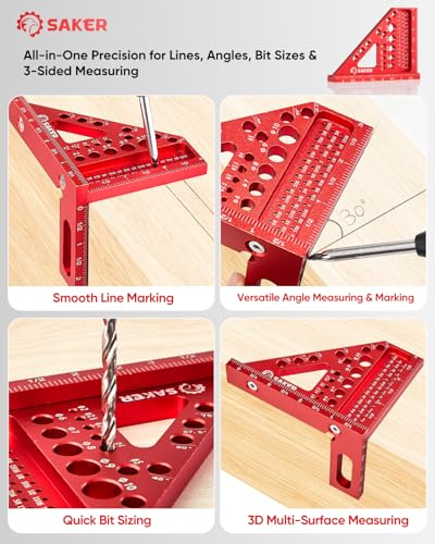 Saker 3D Multi-Angle Measuring Square Tool, Aluminum Alloy Carpenter