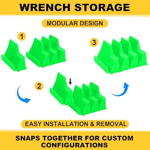 Chunful 100 pcs Modular Wrench Organizer Holder Wrench Tool Organizers Storage Racks Set with Metric & SAE Label for Tool Box Drawer Storage for Father Brother Professional Mechanics Men (Green)