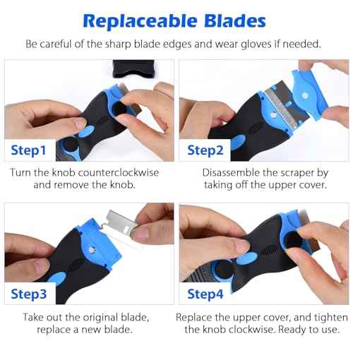 4 Pack Razor Blade Scraper Set with 20 Pcs Extra Replacement Metal and 20 Pcs Plastic Razor Blades, Scraper Tool for Cleaning Cooktop, Paint, Tile, Window, Glass