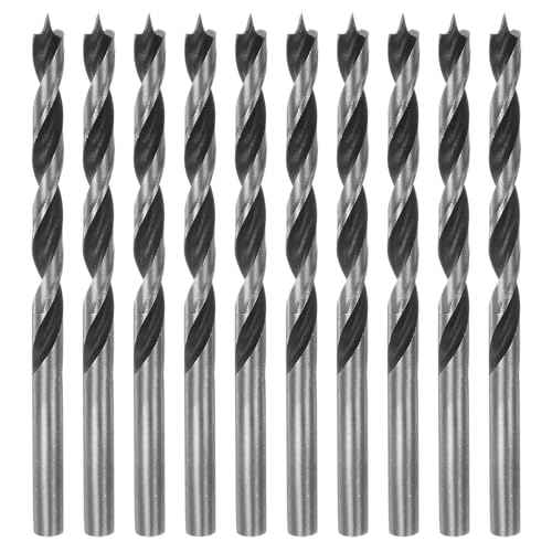 HARFINGTON 10pcs Brad Point Drill Bits 5mm (3/16") Dia Straight Round Shank Metric Brad Point Spiral Twist Drill Bits for Softwood Hardwood Plywood Plastic Rubber, Silver Tone